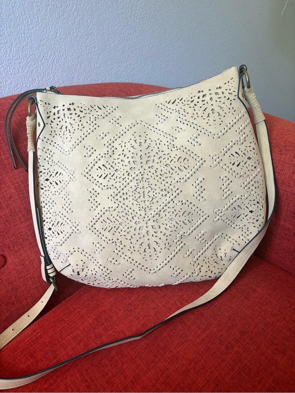 Elle Jae Gypset boho crossbody bag in a cream faux suede bag